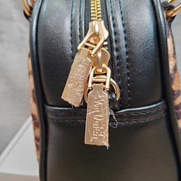 New VON DUTCH Leopard Pony Hair Bowling Bag Satchel Crossbody Handbag Black Logo - Picture 11 of 12